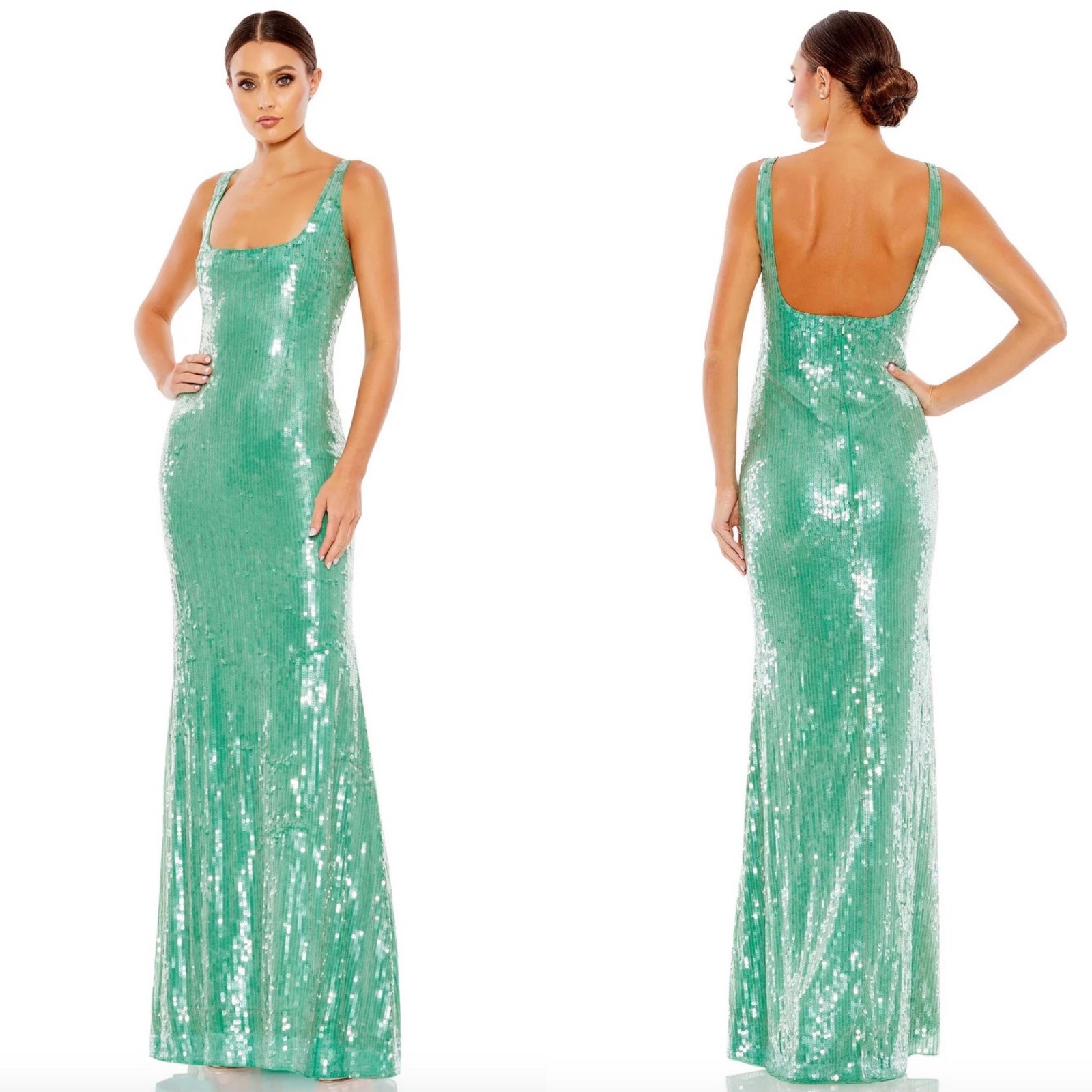 Mac Duggal Sequined Sleeveless Column Gown In Jade Green 93725 Size 10 New